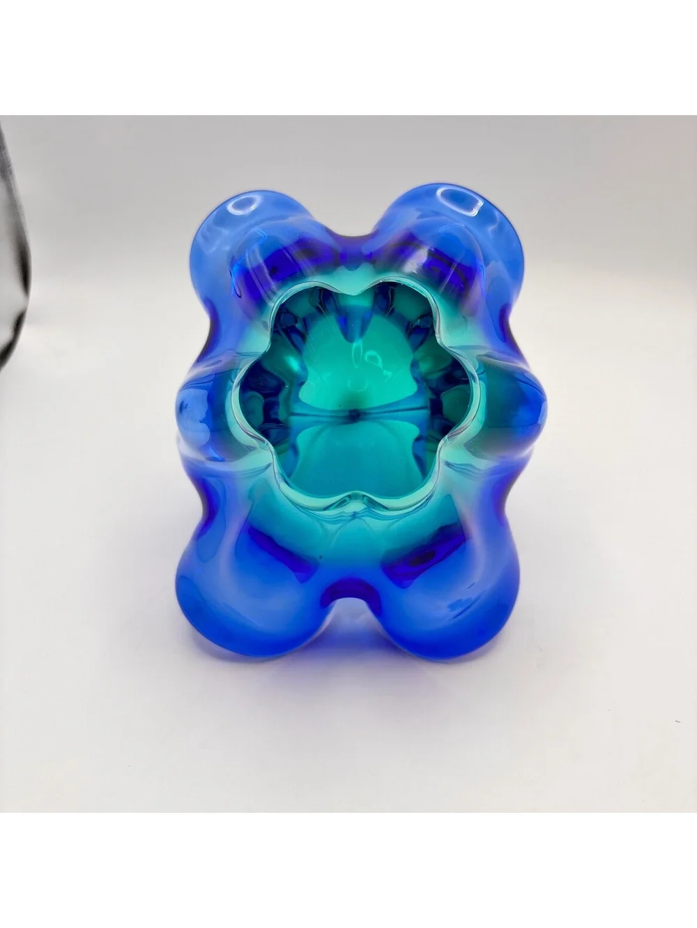 Vintage Cobalt Blue Hand-Blown Art Glass Basket Ruffled Rim Murano Style